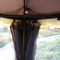 Aluminum gazebo patio canopy with double roof, outdoor shelter, netting, and curtains for garden or patio use.