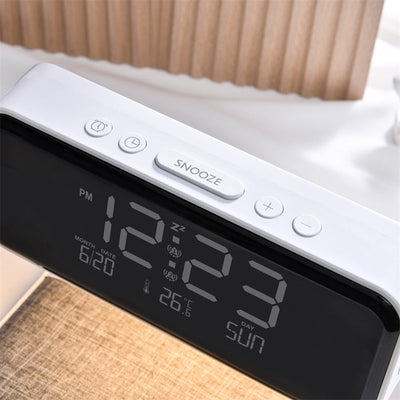 Creative 3 In 1 Bedside Lamp Wireless Charging LCD Screen Alarm Clock  Wireless Phone Charger null