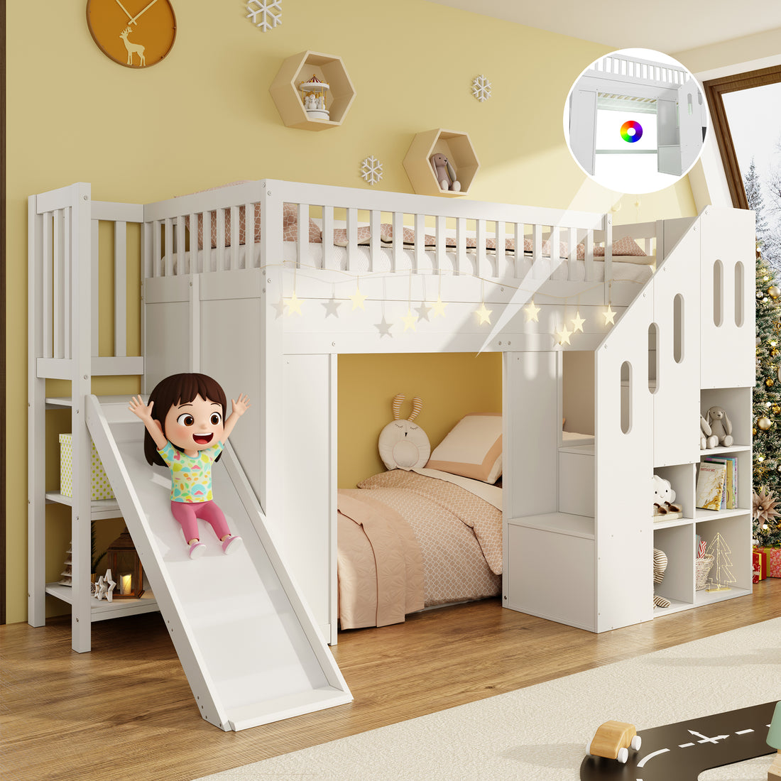 Twin Wood Loft House Bed with Built - Morderncharm store
