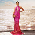 Round Neck Off-the-shoulder Slim-fit Sheath Sequined Banquet Fishtail Evening Dress null