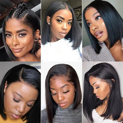 Wig Female Split Front Lace Wig Black Short Straight Hair Synthetic Wigs null