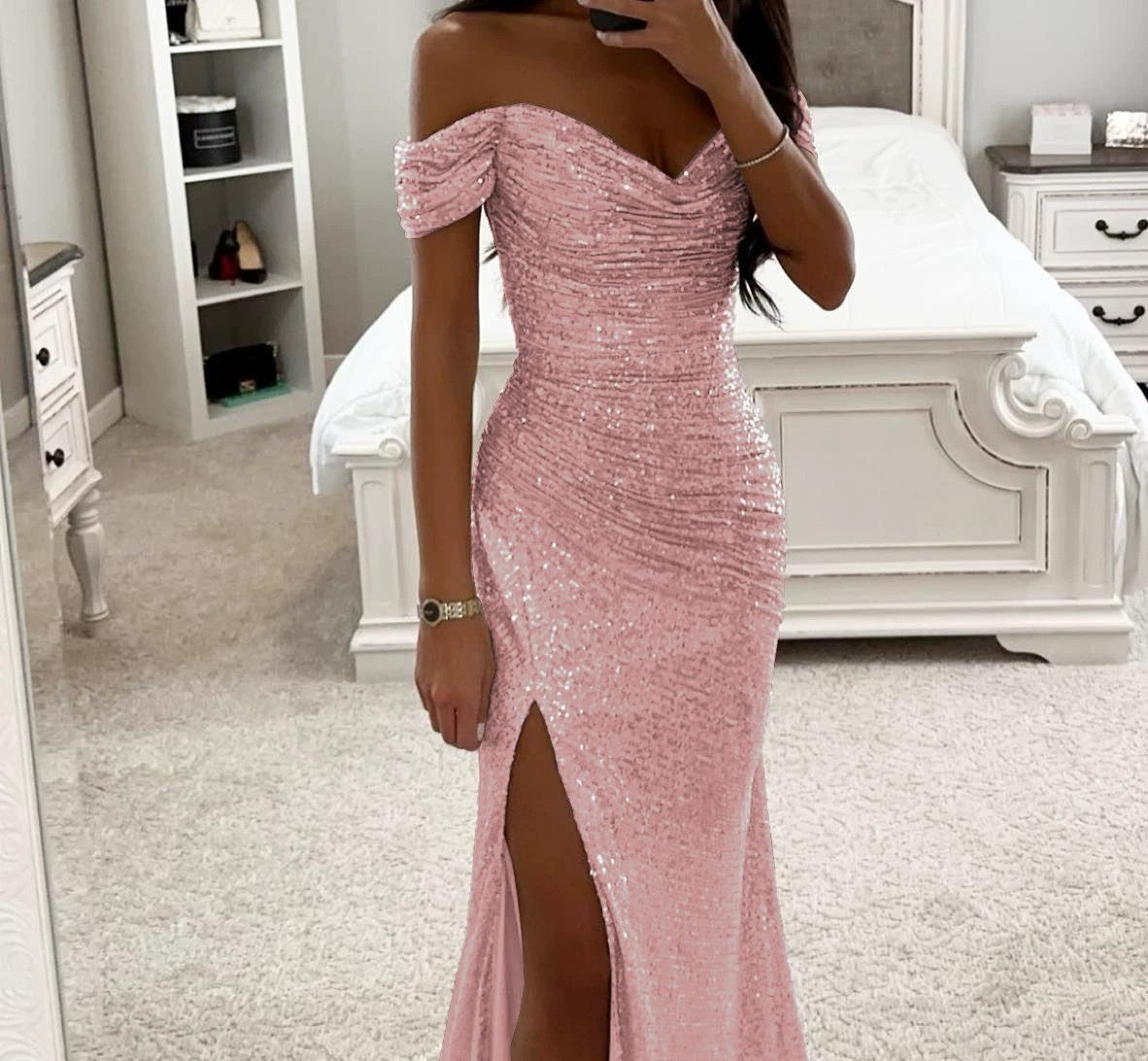 Luxury Black & Gold Velvet One-Shoulder Maxi Gown - Morderncharm store