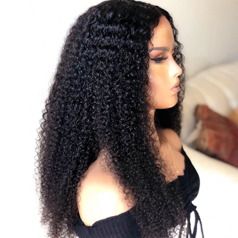Density Long Kinky Curly Wig Lace Front Human Hair Fluffy null