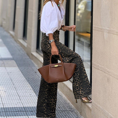 Women's Fashion Temperament Leopard Print Straight Casual Trousers null