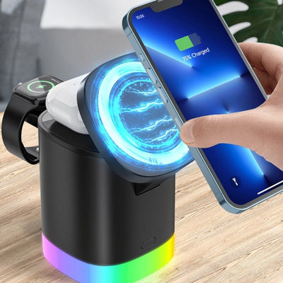 3 In 1 Magnetic Wireless Fast Charger For Smart Phone RGB Ambient Light Charging Station For Airpods IWatch null