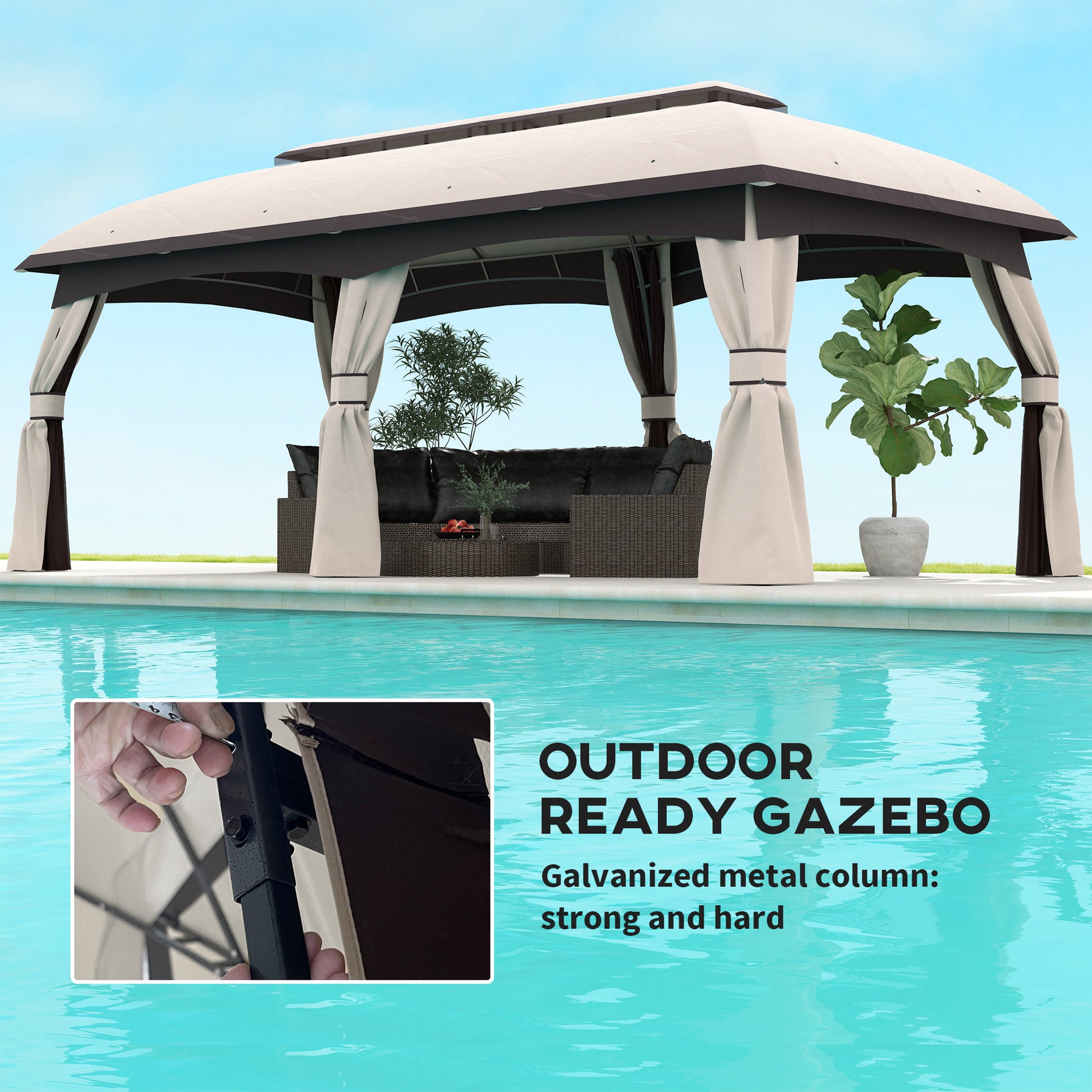 10’ x 20’ Patio Gazebo, Outdoor Gazebo Canopy Shelter with Netting, Vented Roof for Garden, Beige - Morderncharm store