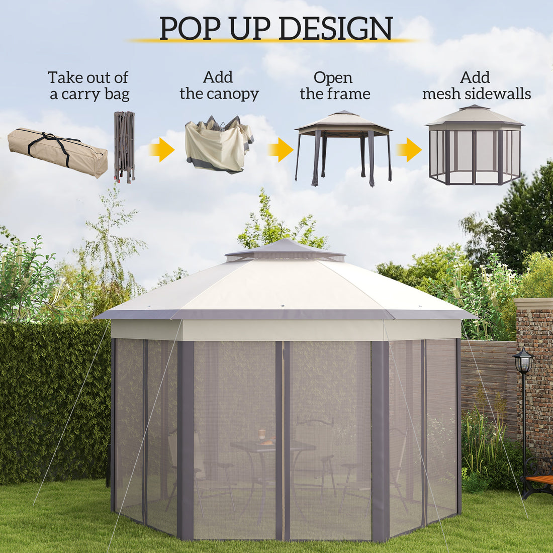 Hexagonal Pop-Up Gazebo Tent with Mesh Sidewalls - Morderncharm store