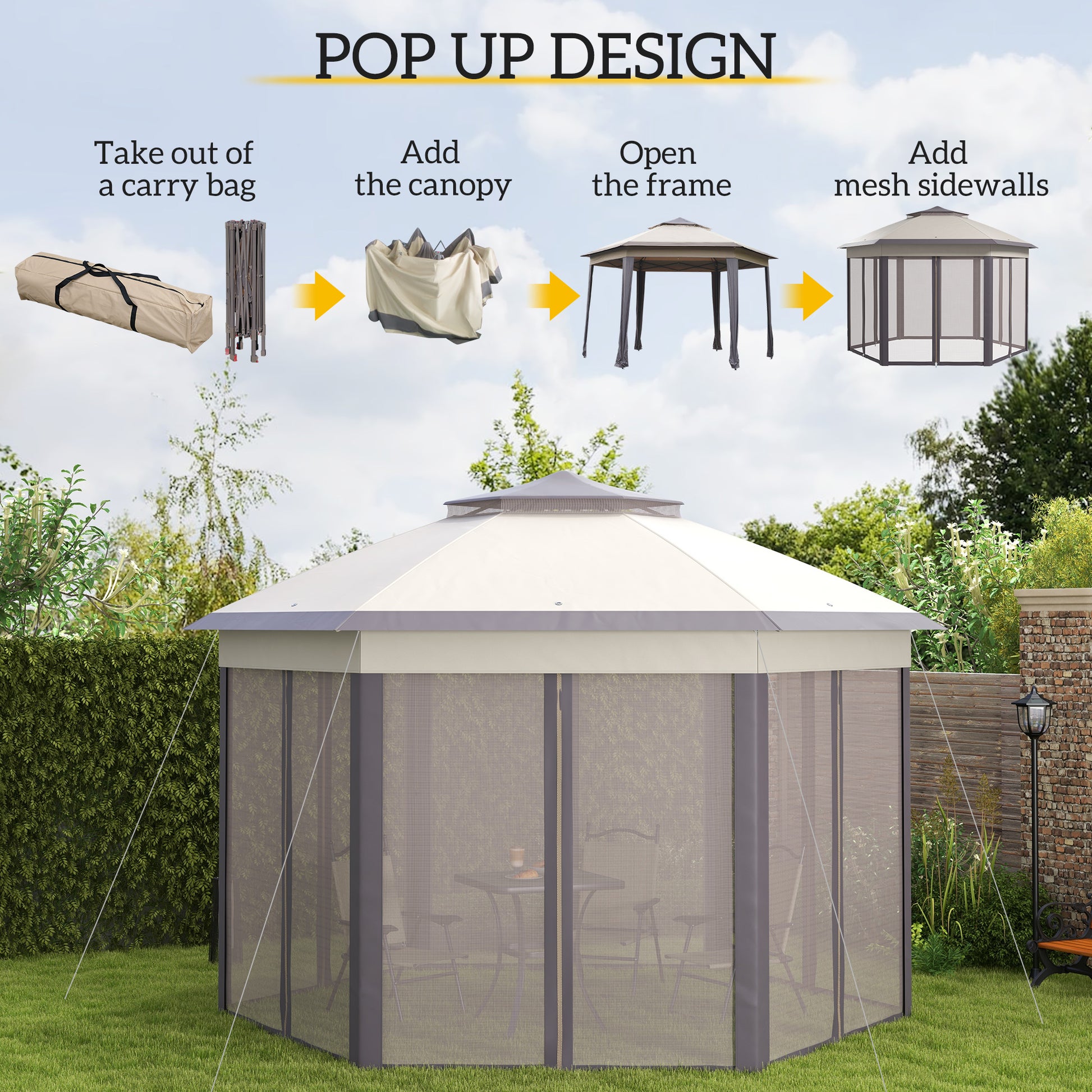 Hexagonal Pop-Up Gazebo Tent with Mesh Sidewalls - Morderncharm store