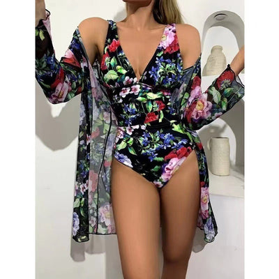 Women's Floral Tight Bikini Three-piece Suit null