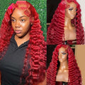 Red Deep Wave Human Hair Wig Real Headgear null