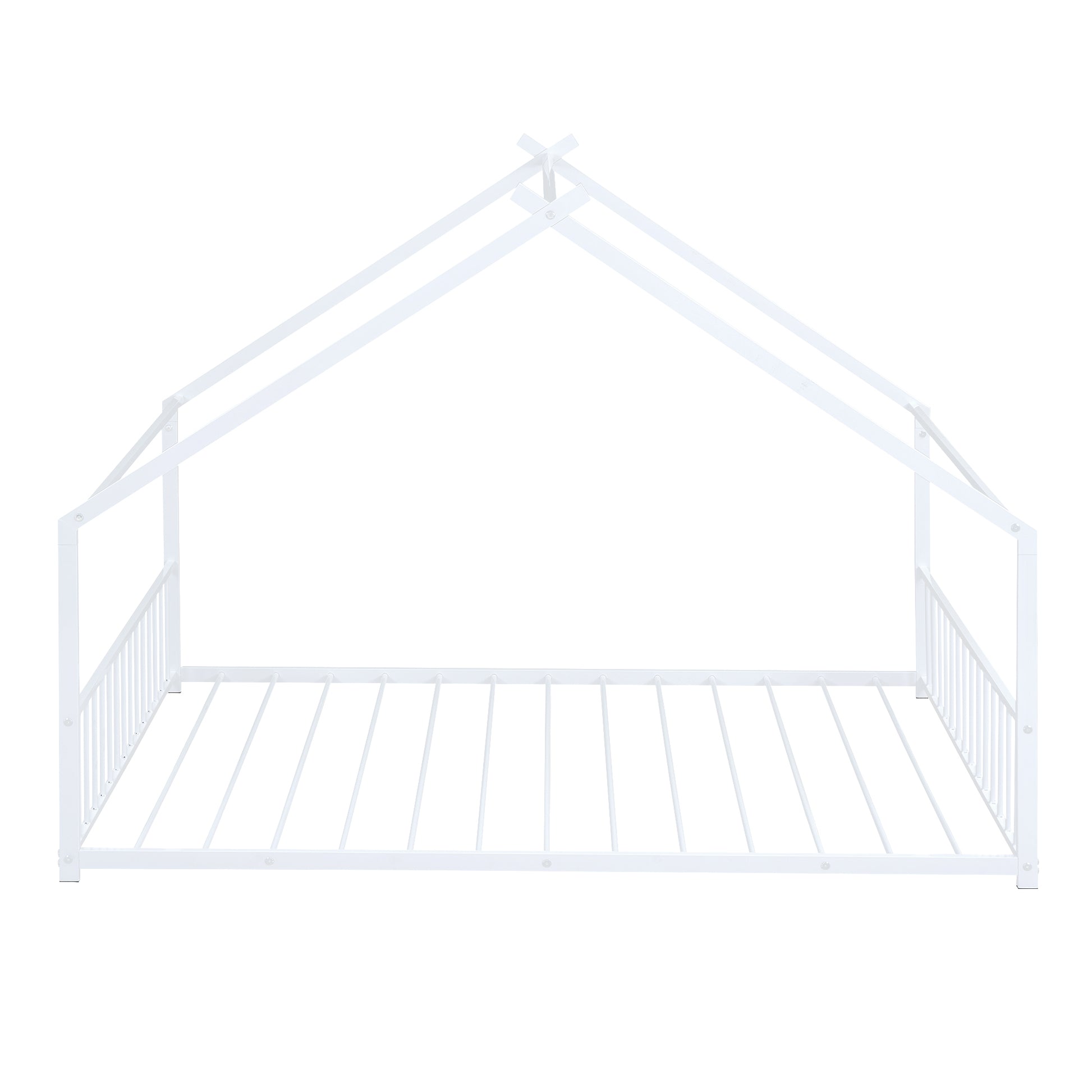 Twin Montessori Teepee House Bed, child-sized wooden bed with fabric canopy, ideal for kids' bedroom or playroom decor.