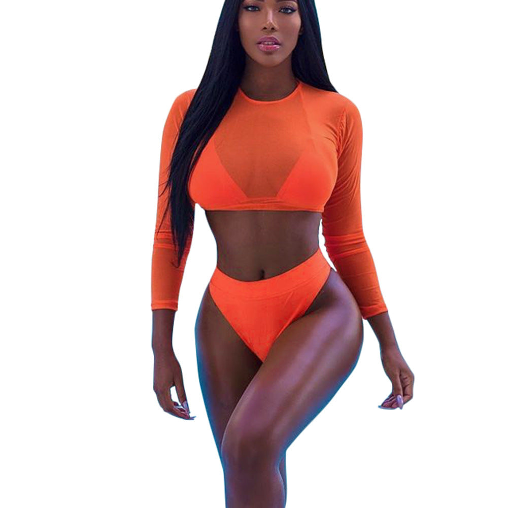 Three-piece Solid Sexy See-through Bikini null