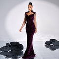 Long Sleeve Square-neck Banquet Sequined Rhinestone Fishtail Dress null