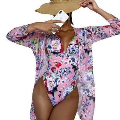 Women's Floral Tight Bikini Three-piece Suit null