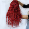 Red Deep Wave Human Hair Wig Real Headgear null