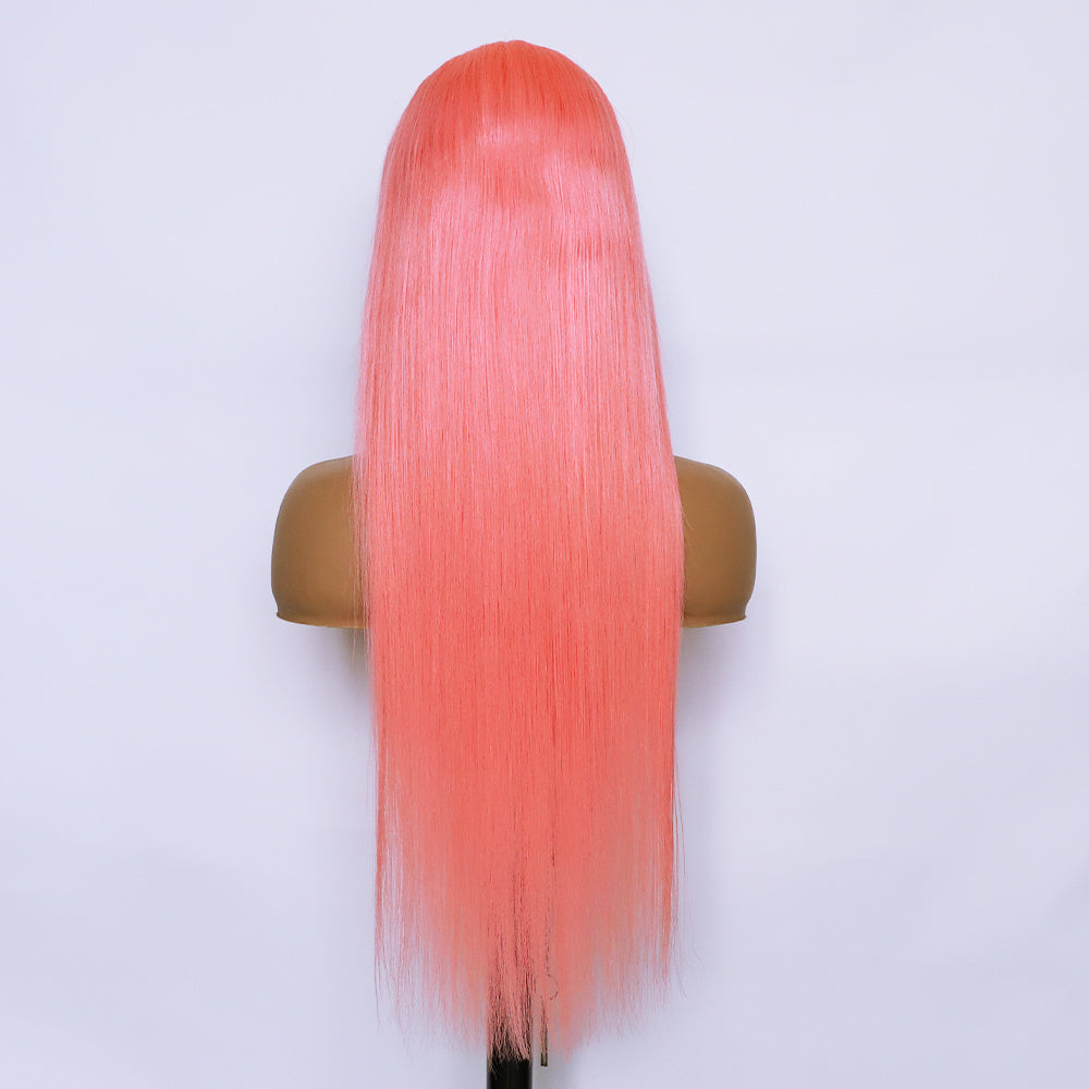 Human Hair 13x4 Front Lace Light Pink Straight Stripe Wig Headband null