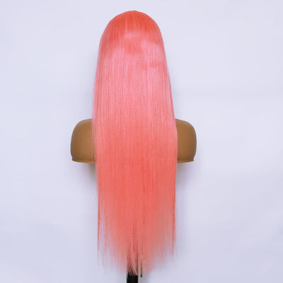 Human Hair 13x4 Front Lace Light Pink Straight Stripe Wig Headband null