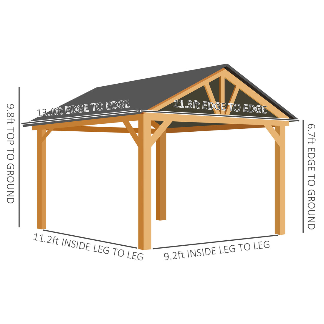 11' x 13' Hardtop Gazebo with Galvanized Steel Roof, Wooden Frame, Permanent Pavilion Outdoor Gazebo with Ceiling Hook for Garden, Patio, Backyard, Lawn
