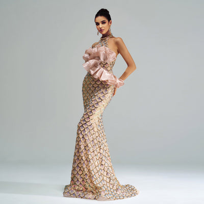 Halter Sequined Mermaid Evening Dress null