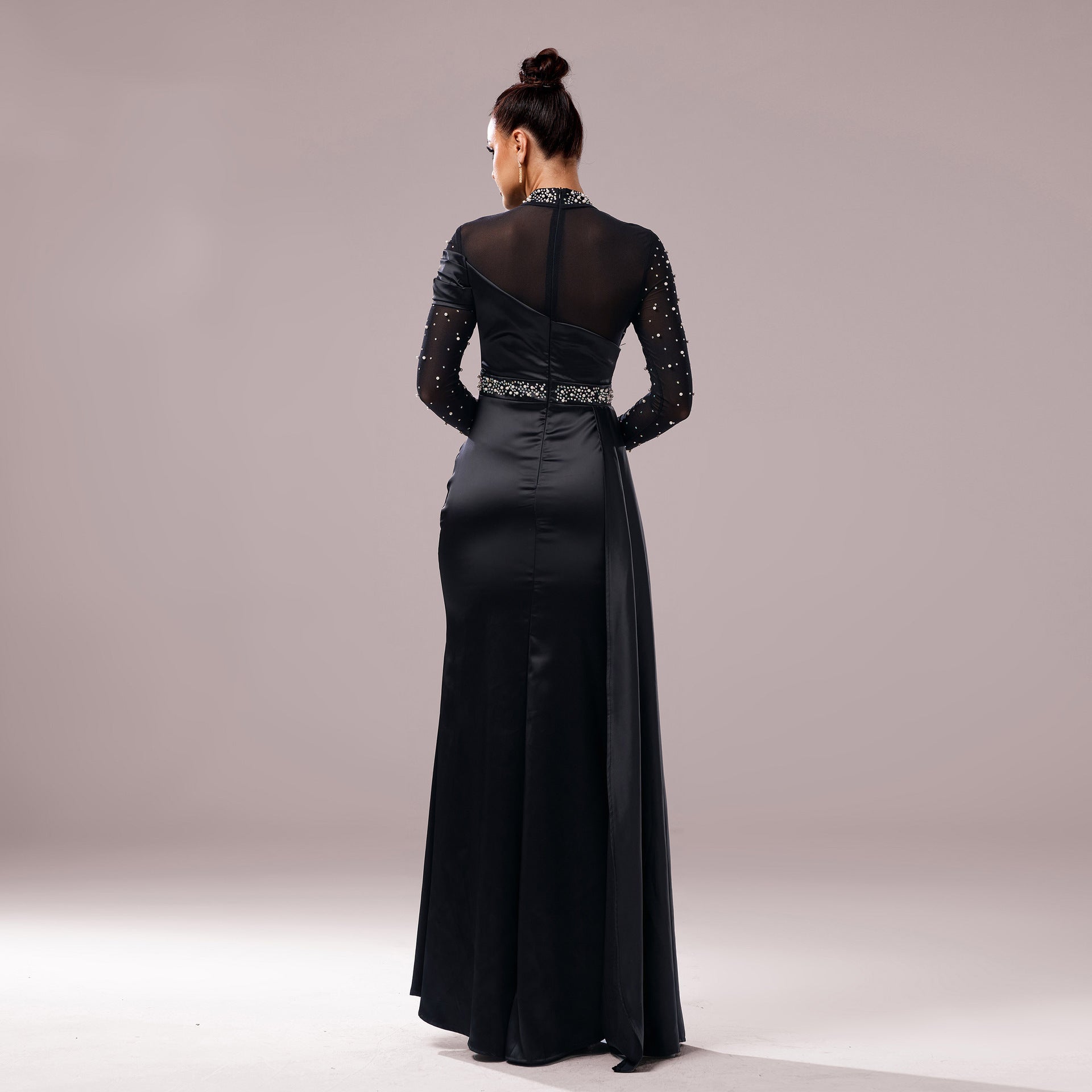 Long Sleeve Slim-fit Sheath Pearl Banquet Fishtail Evening Dress null