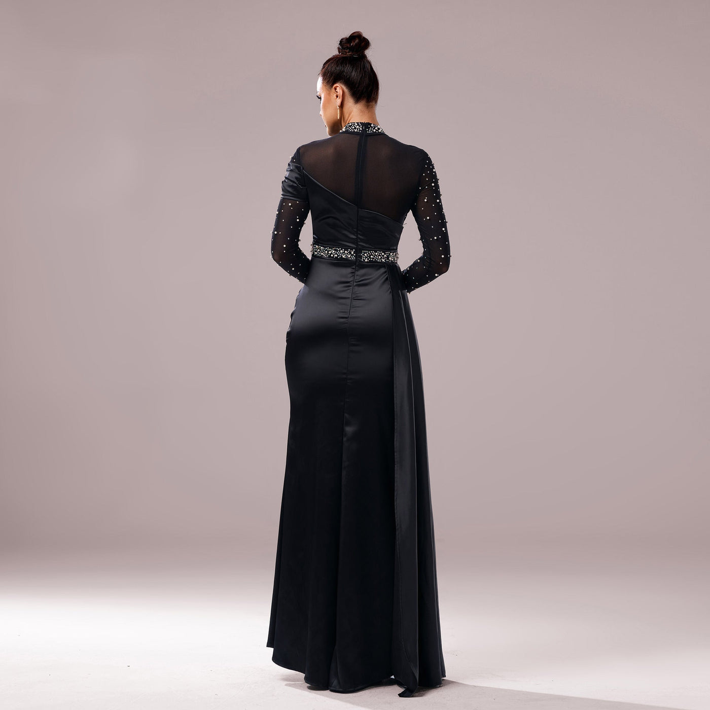 Long Sleeve Slim-fit Sheath Pearl Banquet Fishtail Evening Dress null