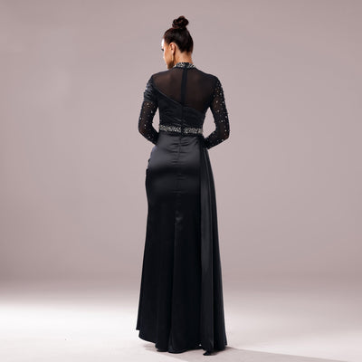 Long Sleeve Slim-fit Sheath Pearl Banquet Fishtail Evening Dress null