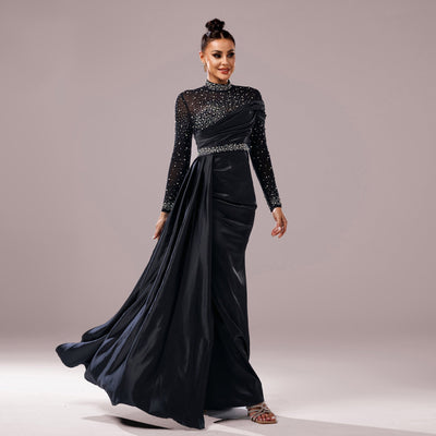 Long Sleeve Slim-fit Sheath Pearl Banquet Fishtail Evening Dress null