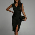 Summer V-neck Sleeveless Split Dress Fashion Slim High Waist Party Club Clothing For Women null