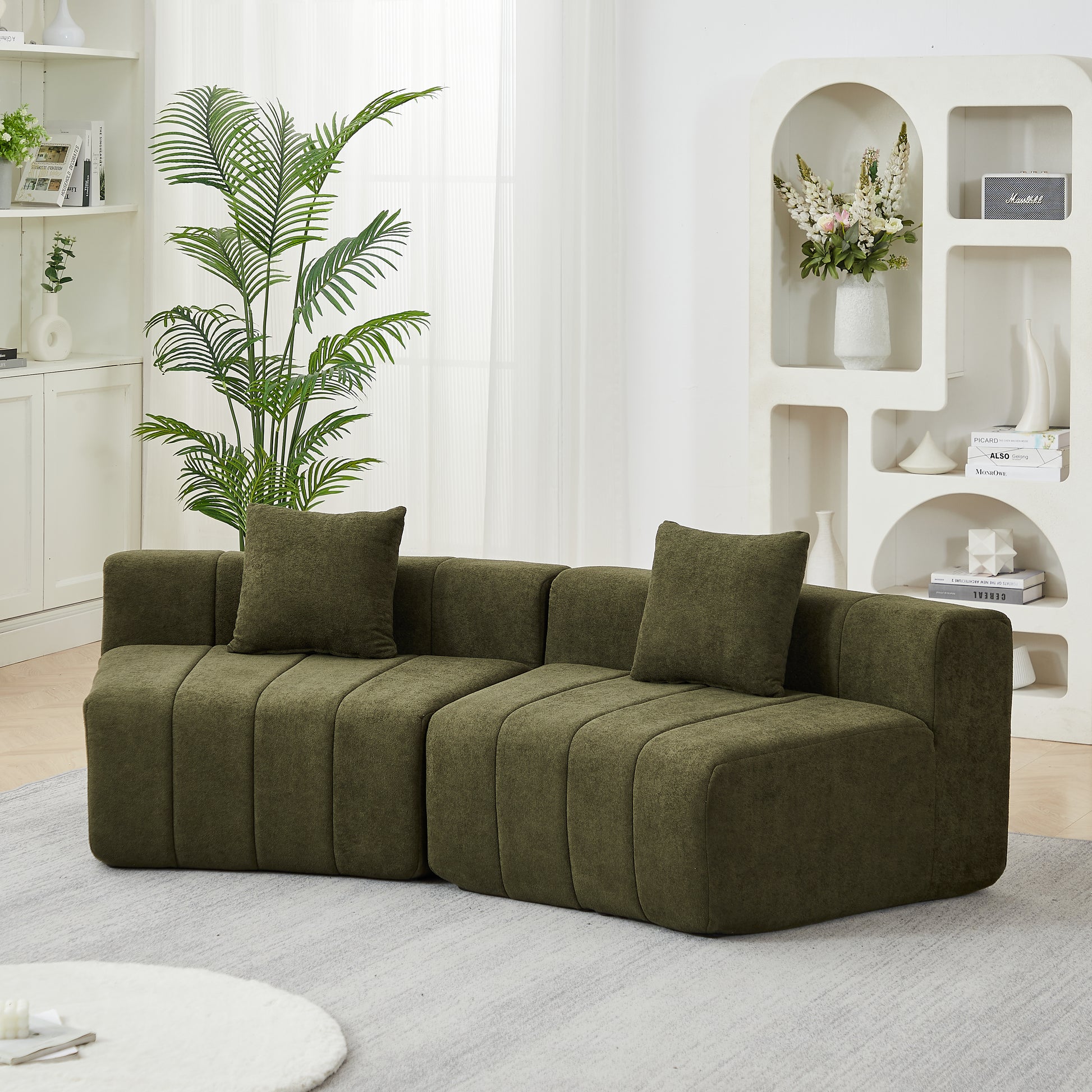 Chenille Curved Sectional Sofa With 2 Pillows,Curved Symmetrical Modular Semi Circular Sofa Sectional For Bedroom, Living Room, Office For Leisure Or Nap, Reading Room, And Lobby - Morderncharm store