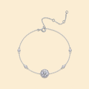 Sterling Silver Halo Round Cut Bracelet