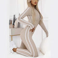 New Autumn And Winter Women's Slim Striped Half Zipper Jumpsuit