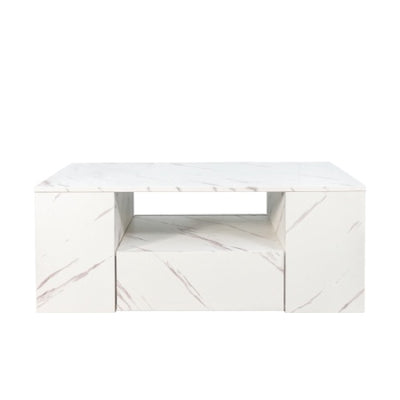 Modern Coffee Tables For Living Room, LED Coffee Table, Storage Coffee Table, Small Coffee Table, Wood Center Table With 2 Drawers And Open Side Shelf