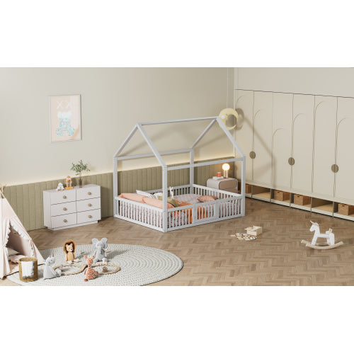 Montessori Floor House Bed with Safety Gate & Guardrails - Morderncharm store