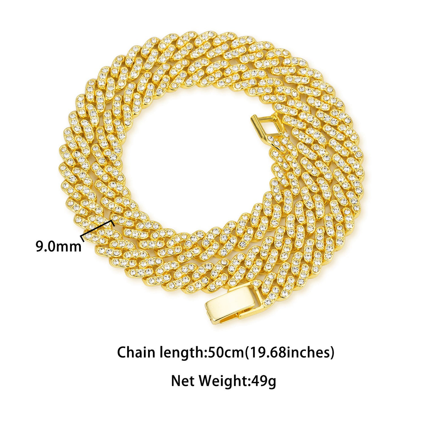 9mm Cuban Link Chain Alloy Single Row Drill Men's Necklace null