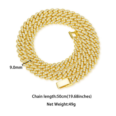 9mm Cuban Link Chain Alloy Single Row Drill Men's Necklace null