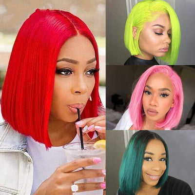 Human Hair Bob Wigs Green Short Bob Wig null