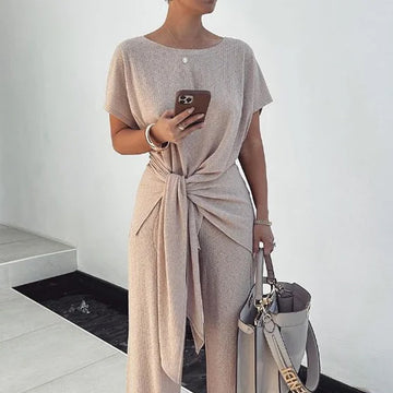 Elegant V-Neck Pleated Wide-Leg Jumpsuit