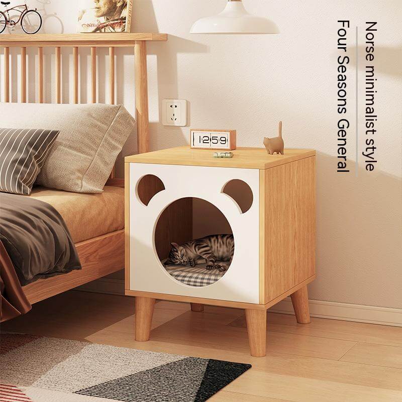 Solid Wood Leg Cat Nest Bedside Table Simple Modern null