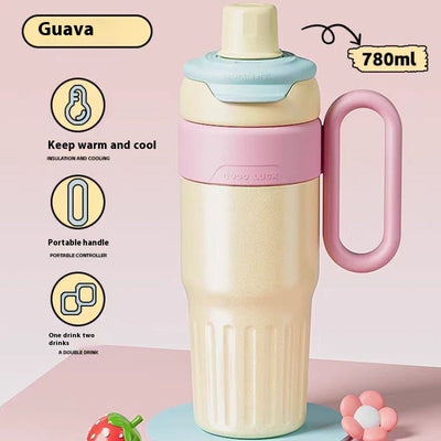 780ml Gradient Double Drink Thermal Cup Stainless Steel With Lid Coffee Cup Thermos Large Capacity Straw Cup For Male And Female null