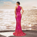 Round Neck Off-the-shoulder Slim-fit Sheath Sequined Banquet Fishtail Evening Dress null
