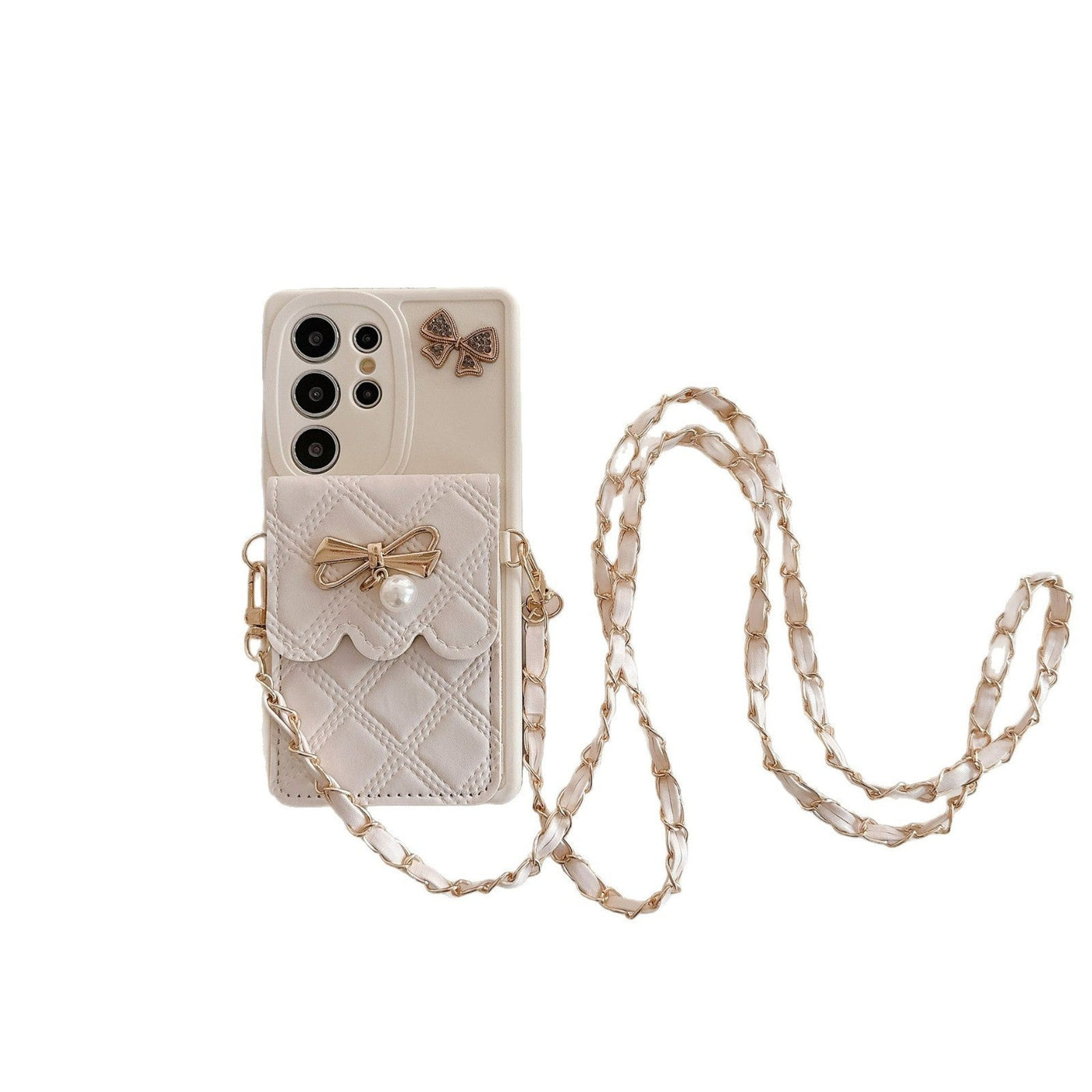 Applicable To S25Ultra Phone Case Pearl Butterfly Rhombus Card Holder Phone Case null