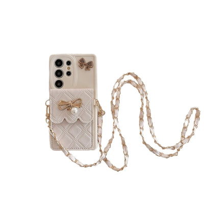 Applicable To S25Ultra Phone Case Pearl Butterfly Rhombus Card Holder Phone Case null