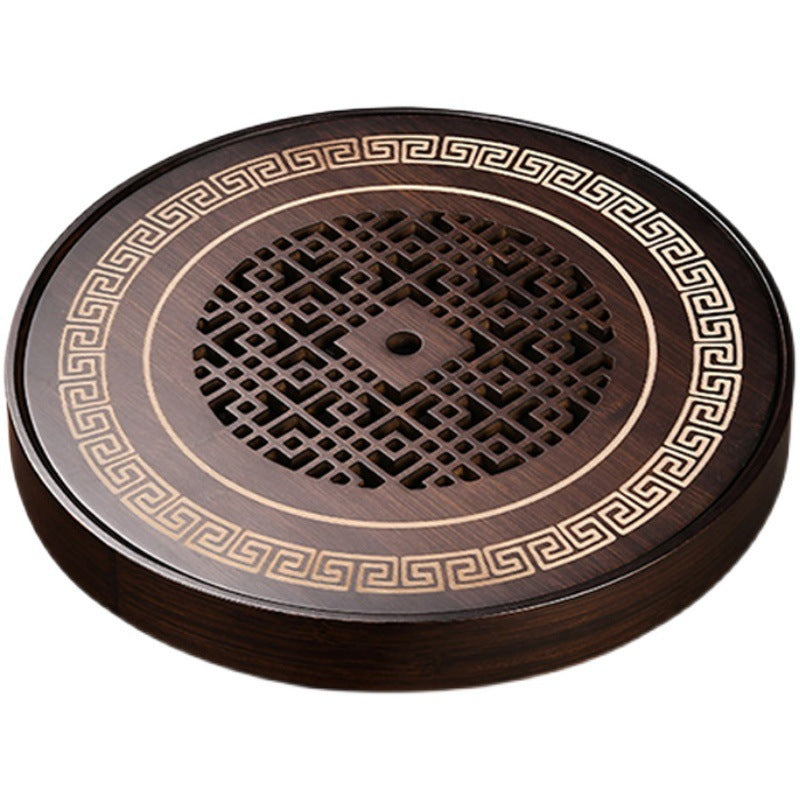 Bamboo Tea Tray Small Water Storage Retro Hollow Bubble Table Round null