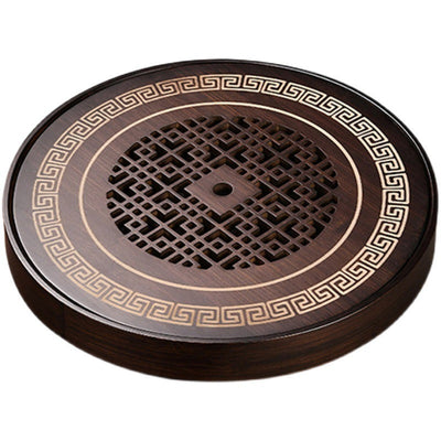 Bamboo Tea Tray Small Water Storage Retro Hollow Bubble Table Round null