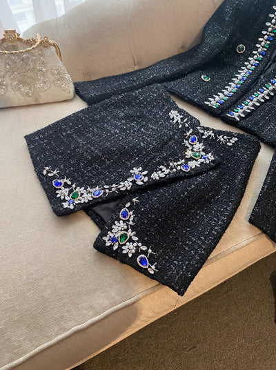 Diamond Blue And Fruit Collar Short Tweed Coat Short Skirt null