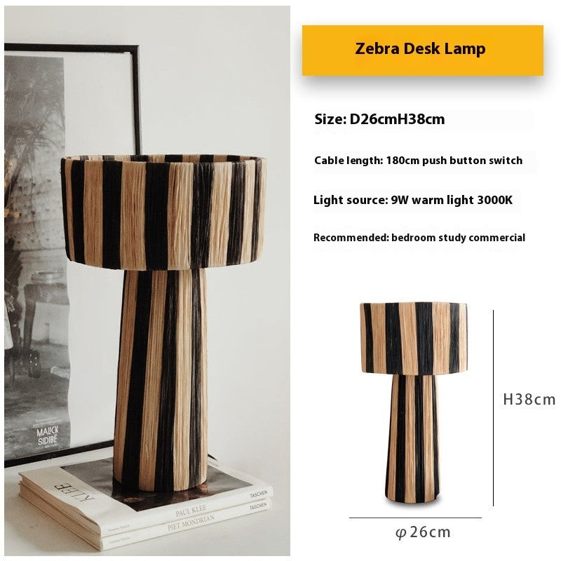 Bedroom Retro Bedside Hand-woven Rattan Table Lamp - Morderncharm store