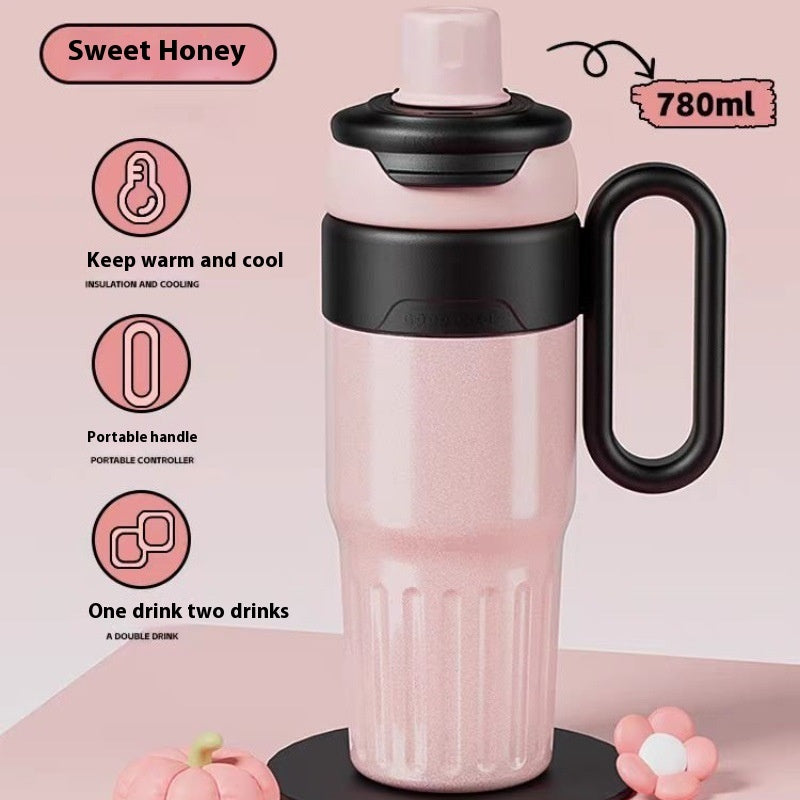 780ml Gradient Double Drink Thermal Cup Stainless Steel With Lid Coffee Cup Thermos Large Capacity Straw Cup For Male And Female null