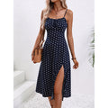 New Polka Dot Print Suspender Dress Summer Sexy Split Long Dresses For Womens Clothing null