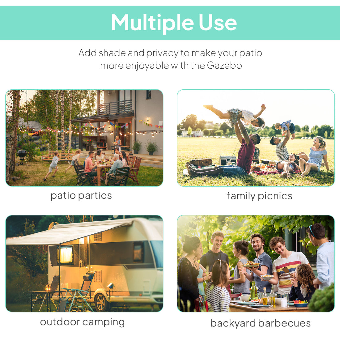 10' X 8' Outdoor Pergola And Patio Gazebo For Garden, Camper, Deck, Doors And Windows, Brown