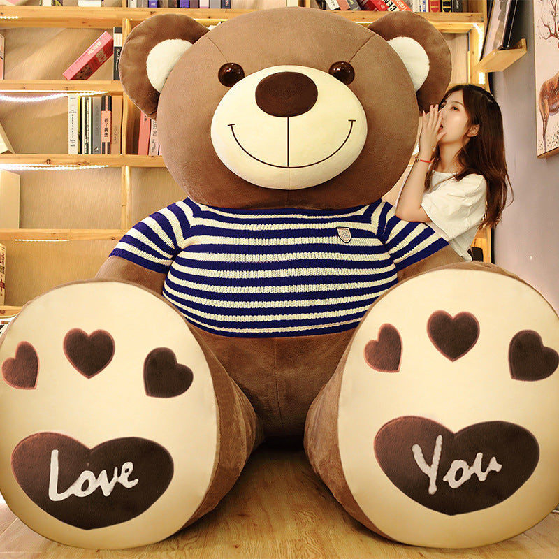 Large plush teddy bear action stuffed toy, oversized soft bear doll with detailed features, ideal for cuddling and play.